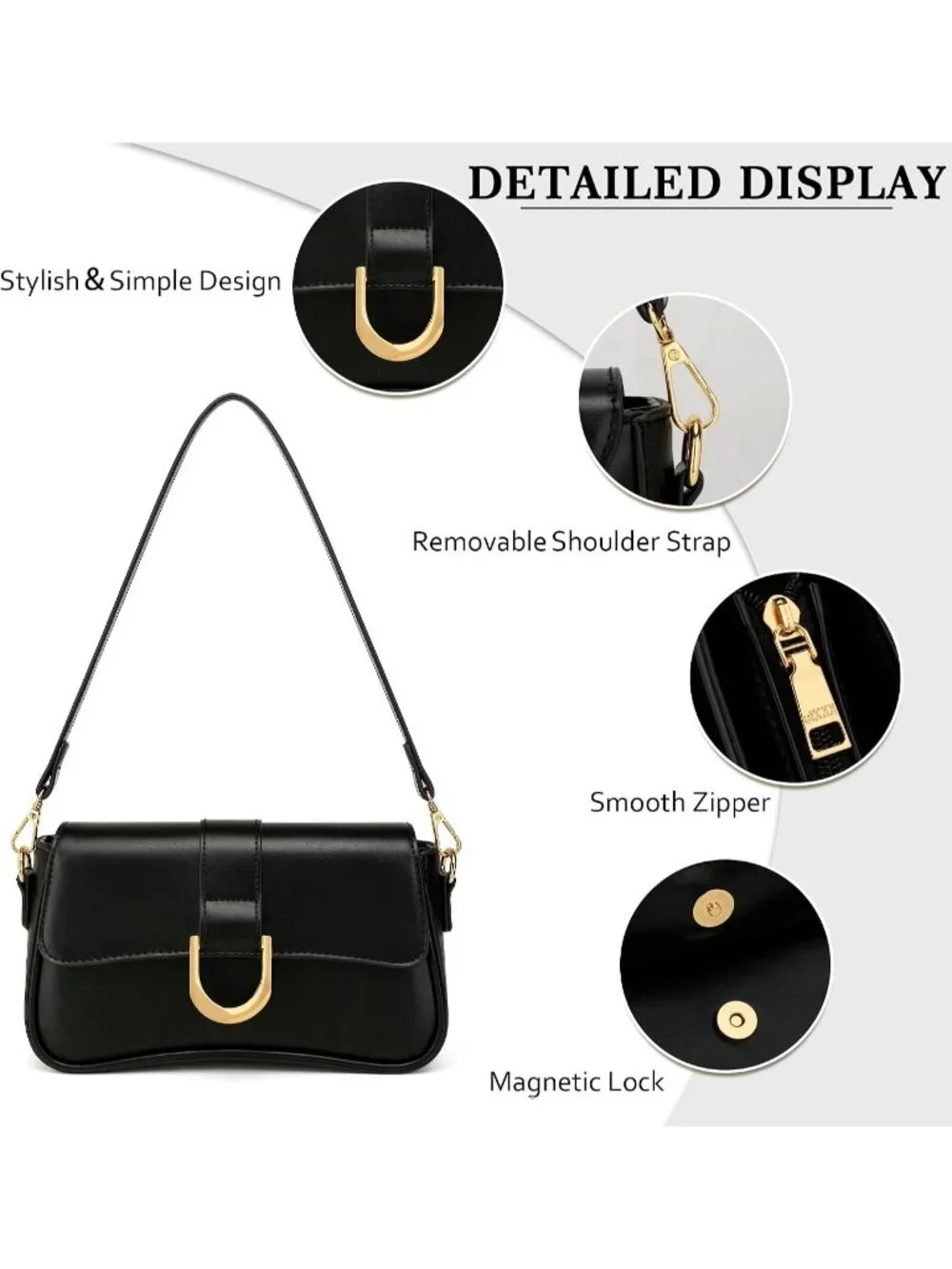 Women's Black Small Cute Purse Retro Clutch Underarm Hobo Shoulder Bag
